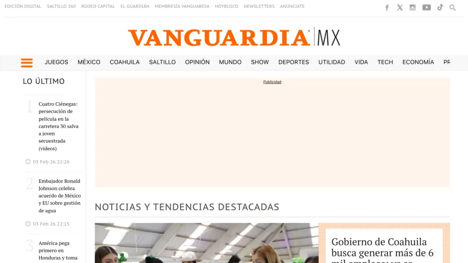 Captura de El Diario de Coahuila