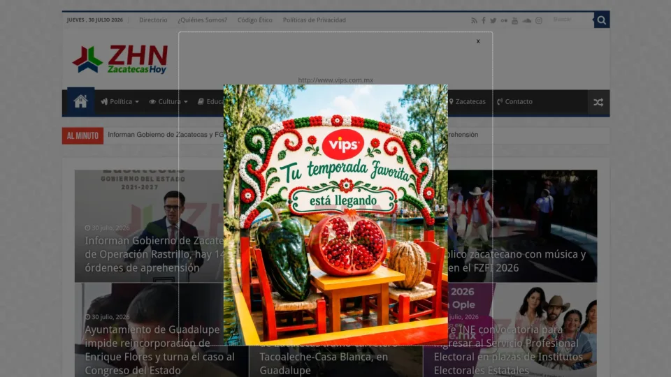Captura de ZHN – Zacatecas Hoy Noticias