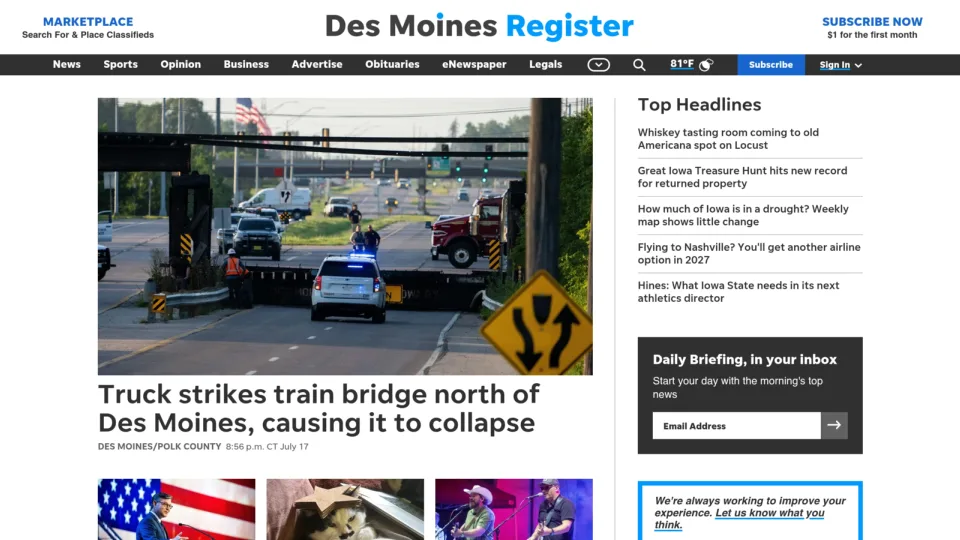 Captura de Desmoines Register