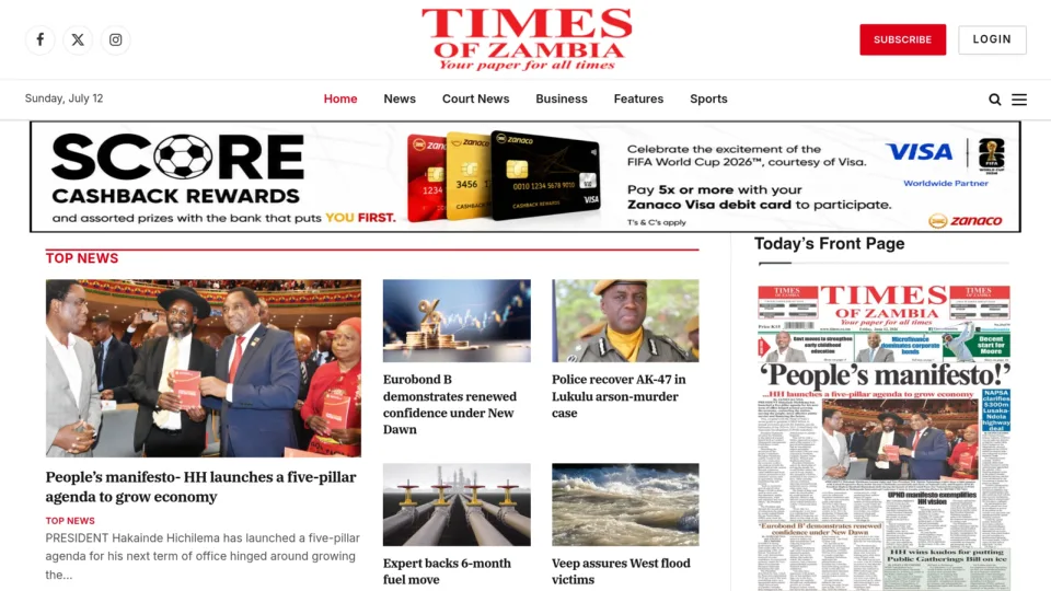 Captura de Times of Zambia