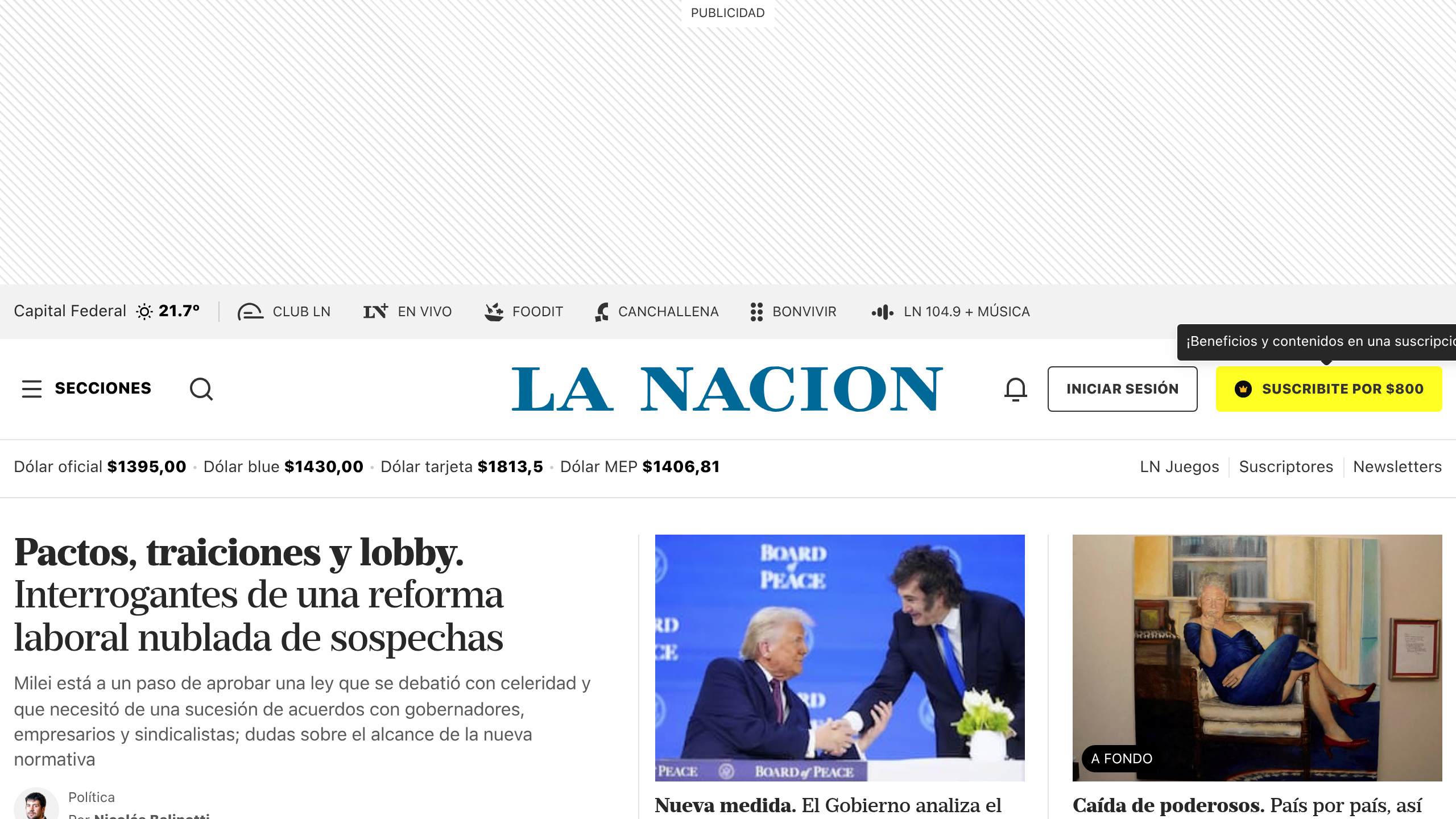 Captura de pantalla de La Nación