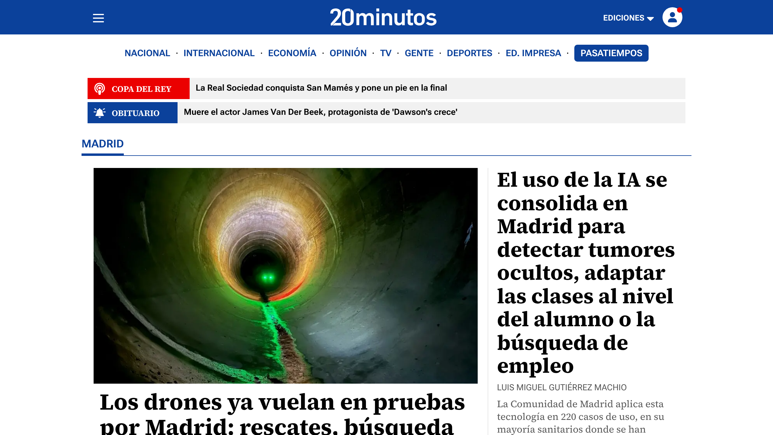Captura de pantalla de 20 Minutos Madrid