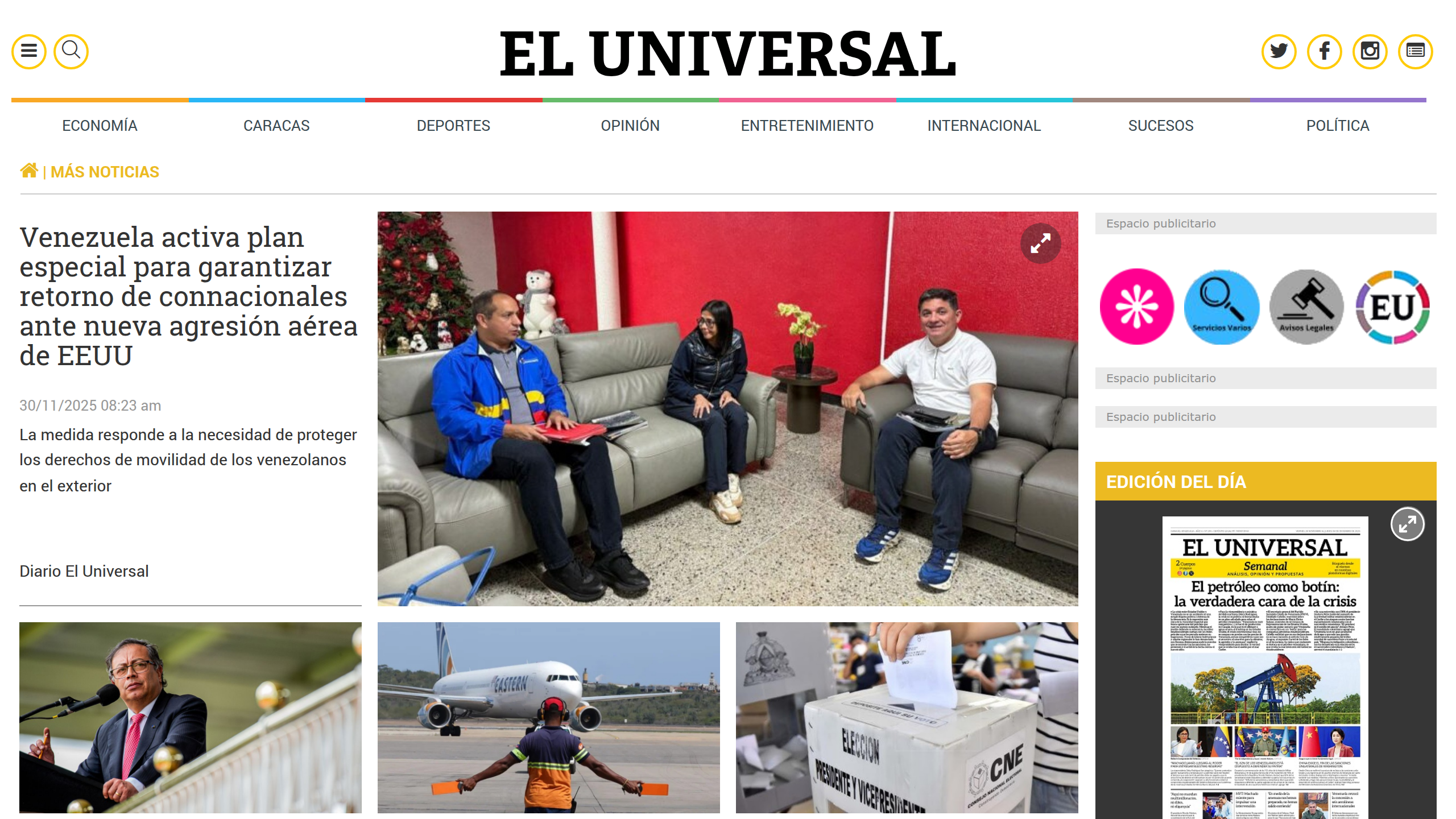 Captura de pantalla de El universal