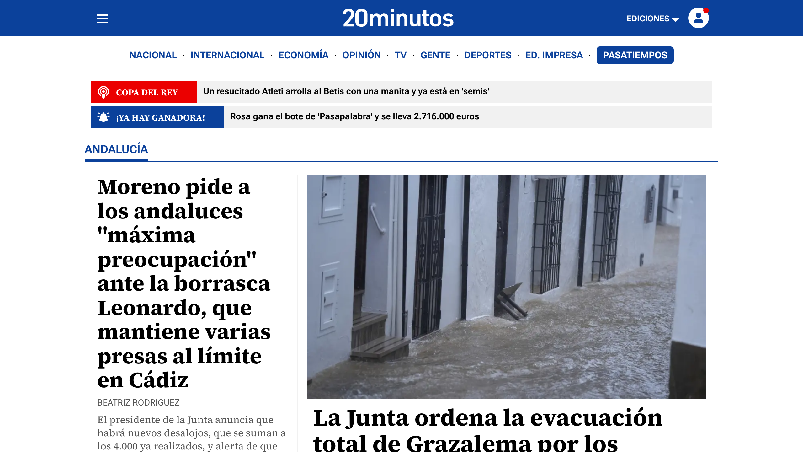 Captura de pantalla de 20 Minutos Andalucia