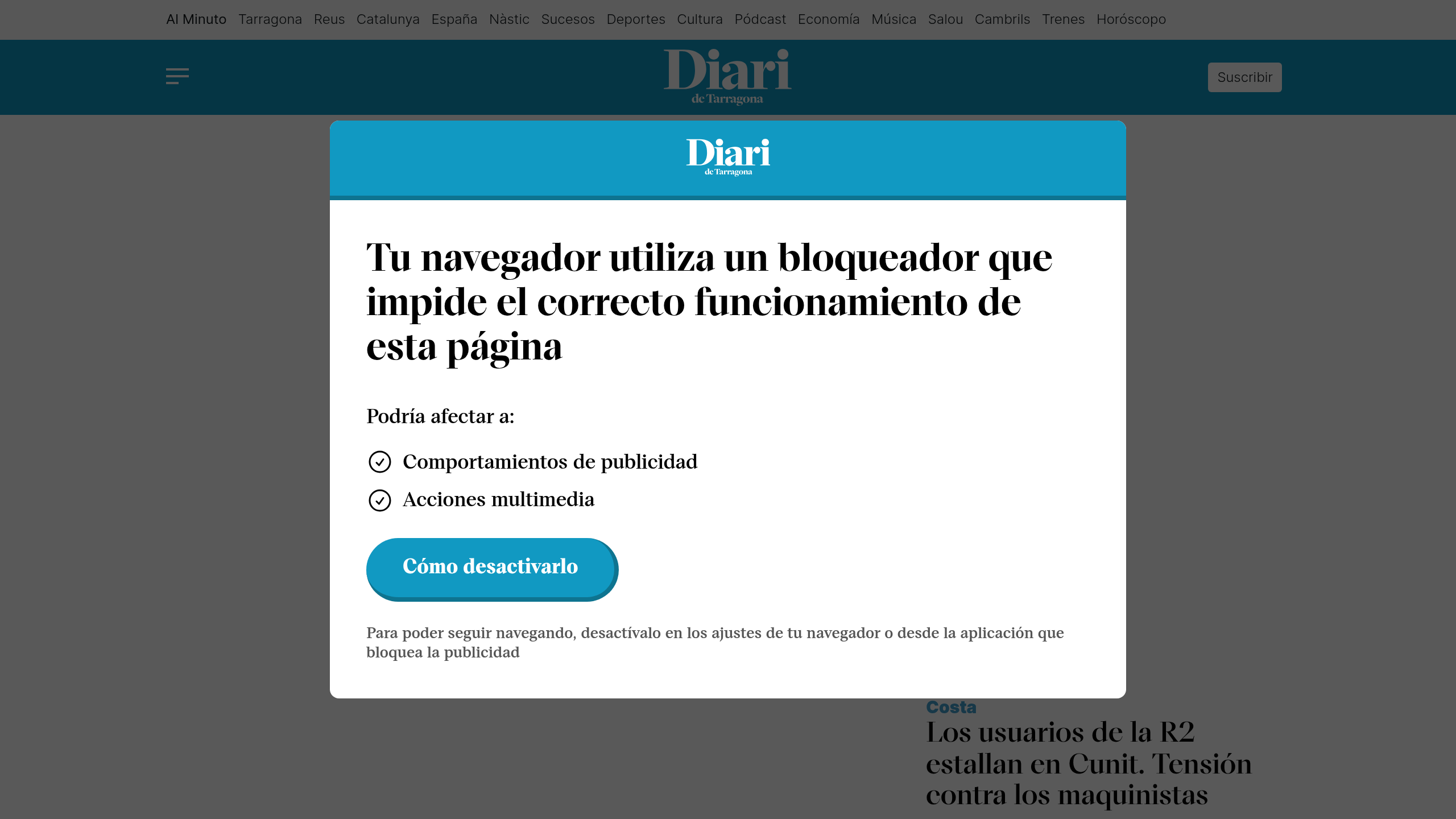 Captura de pantalla de Diari de Tarragona