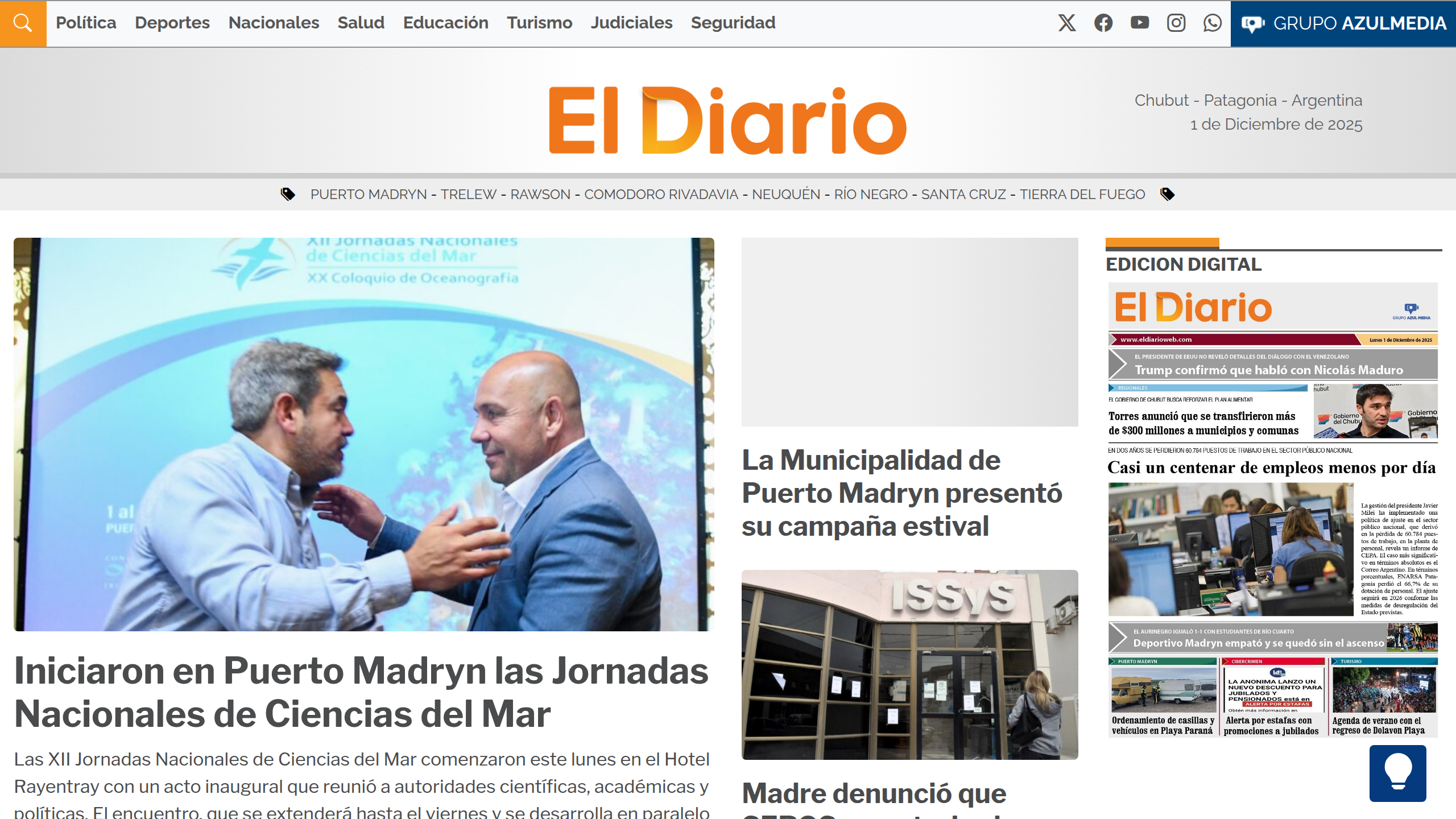 Captura de pantalla de El Diario de Madryn