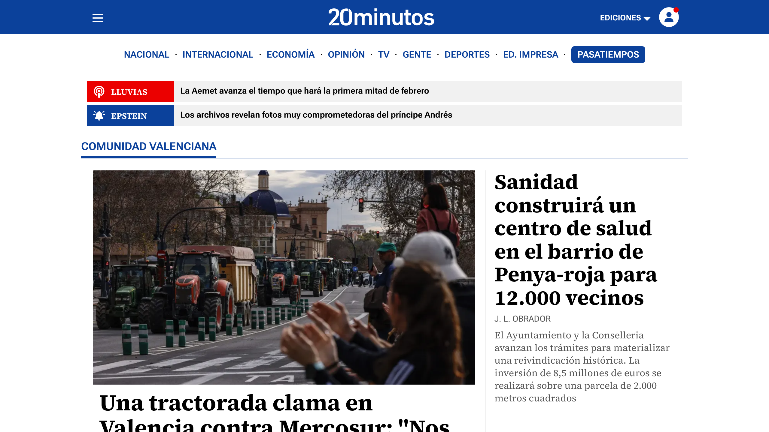 Captura de pantalla de 20 Minutos Comunidad Valenciana