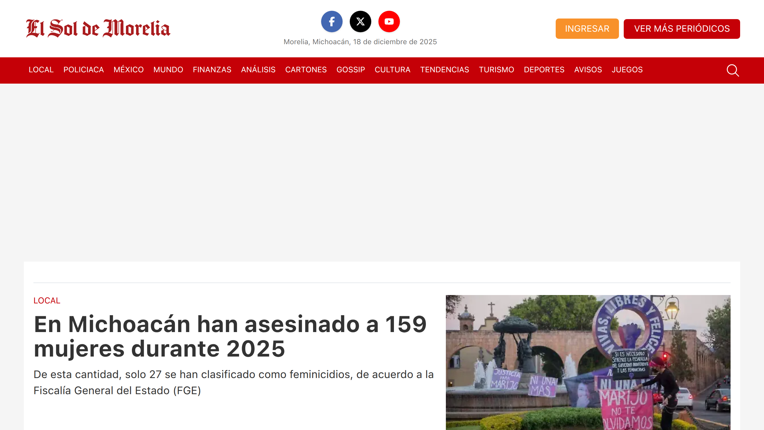 Captura de pantalla de El Sol de Morelia