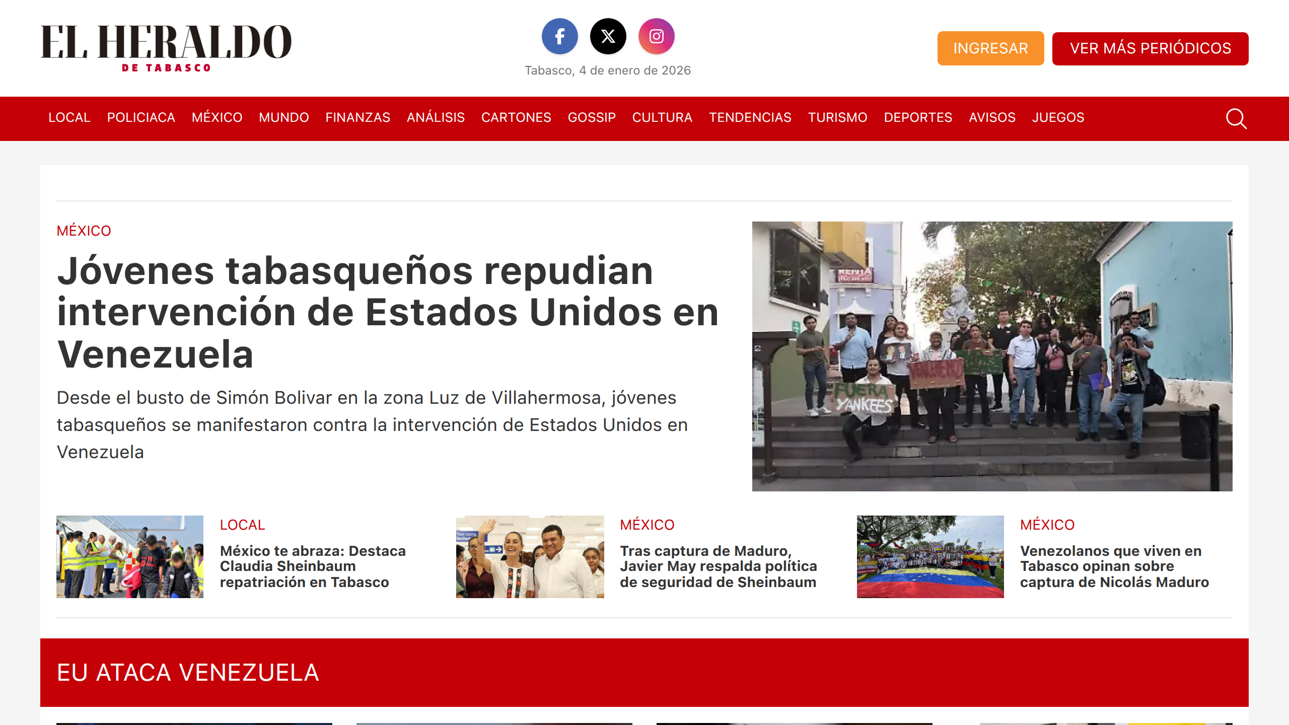 Captura de pantalla de El Heraldo de Tabasco