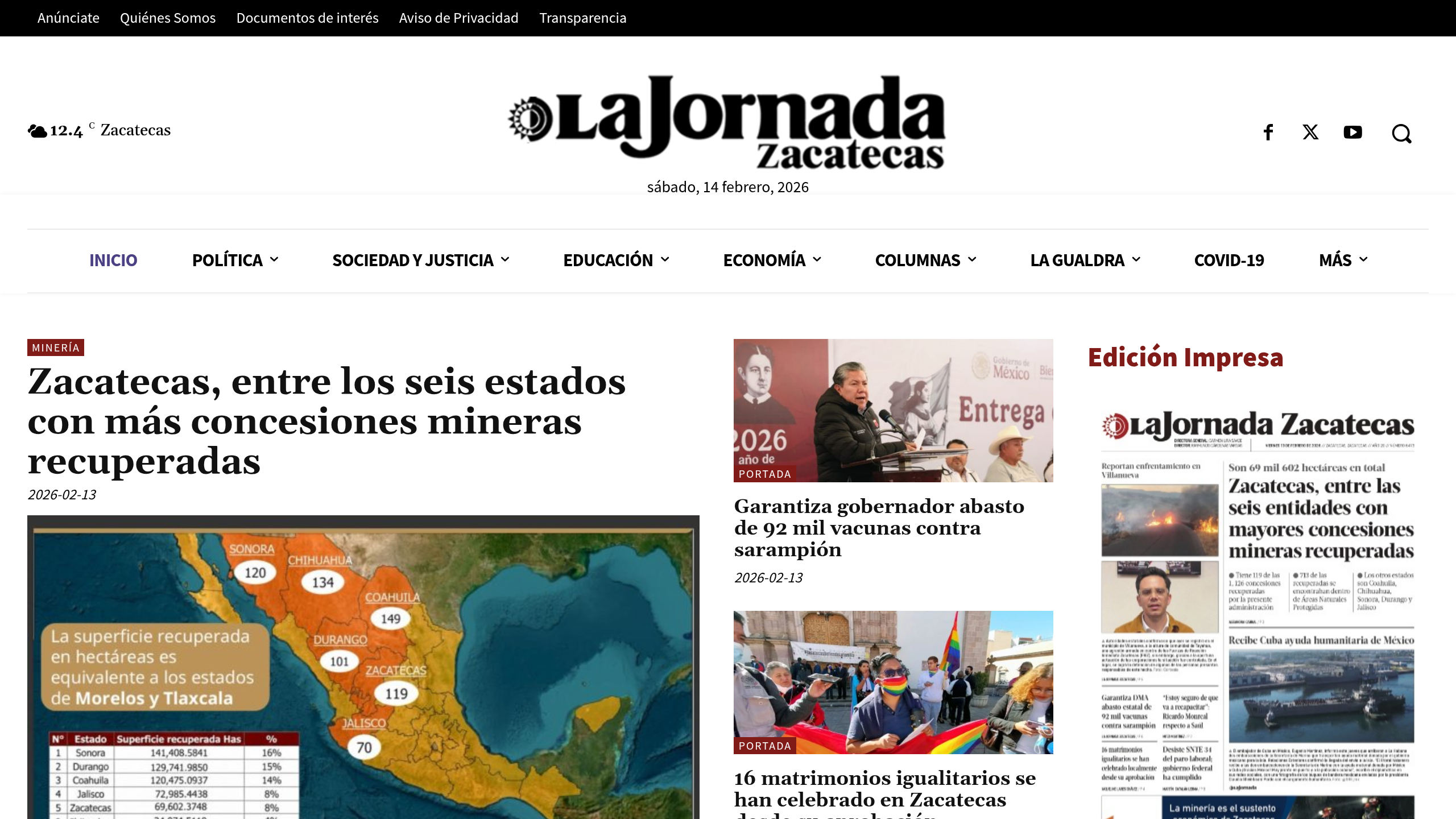 Captura de pantalla de La Jornada Zacatecas