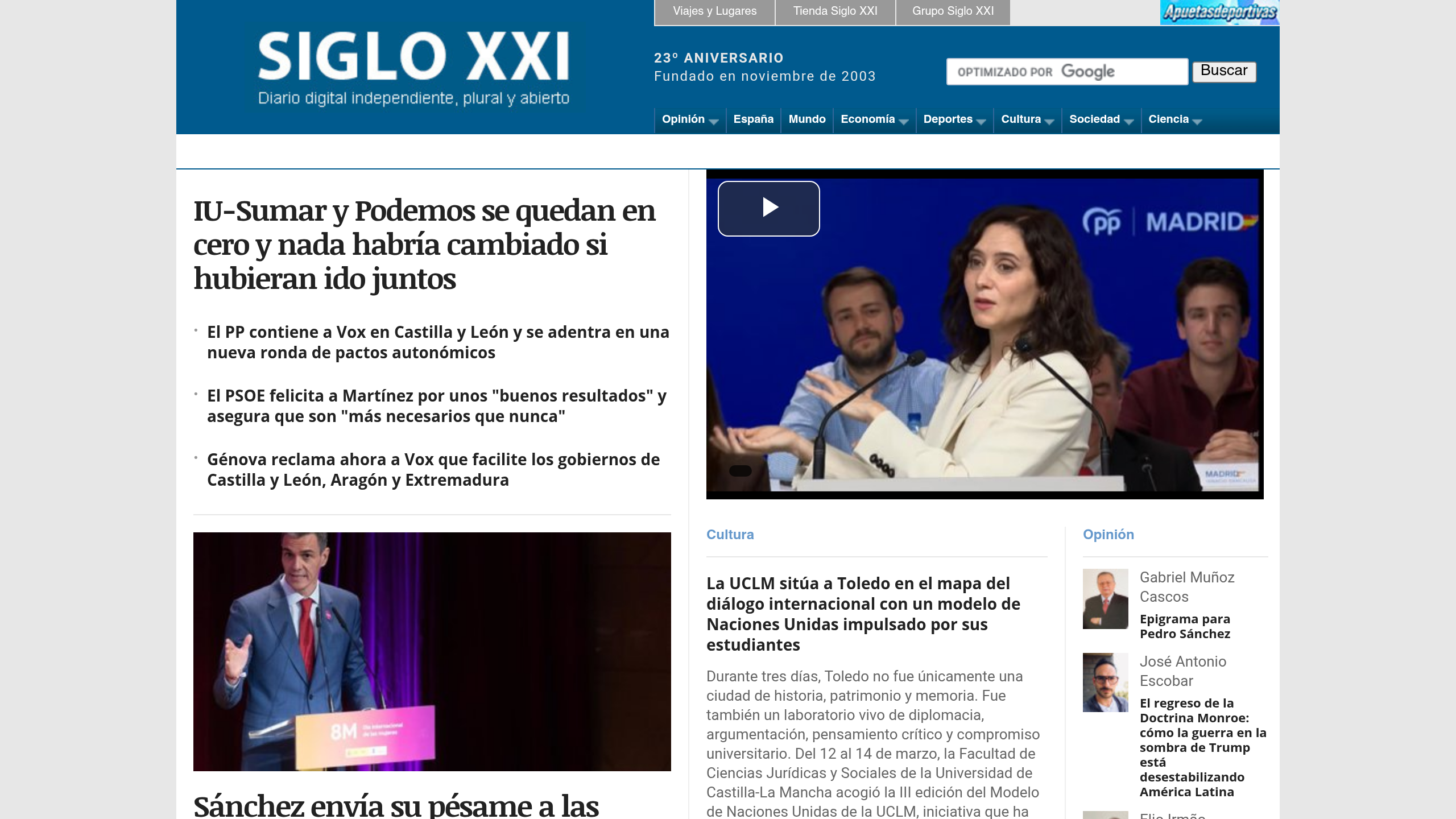 Captura de pantalla de Diario Siglo XXI