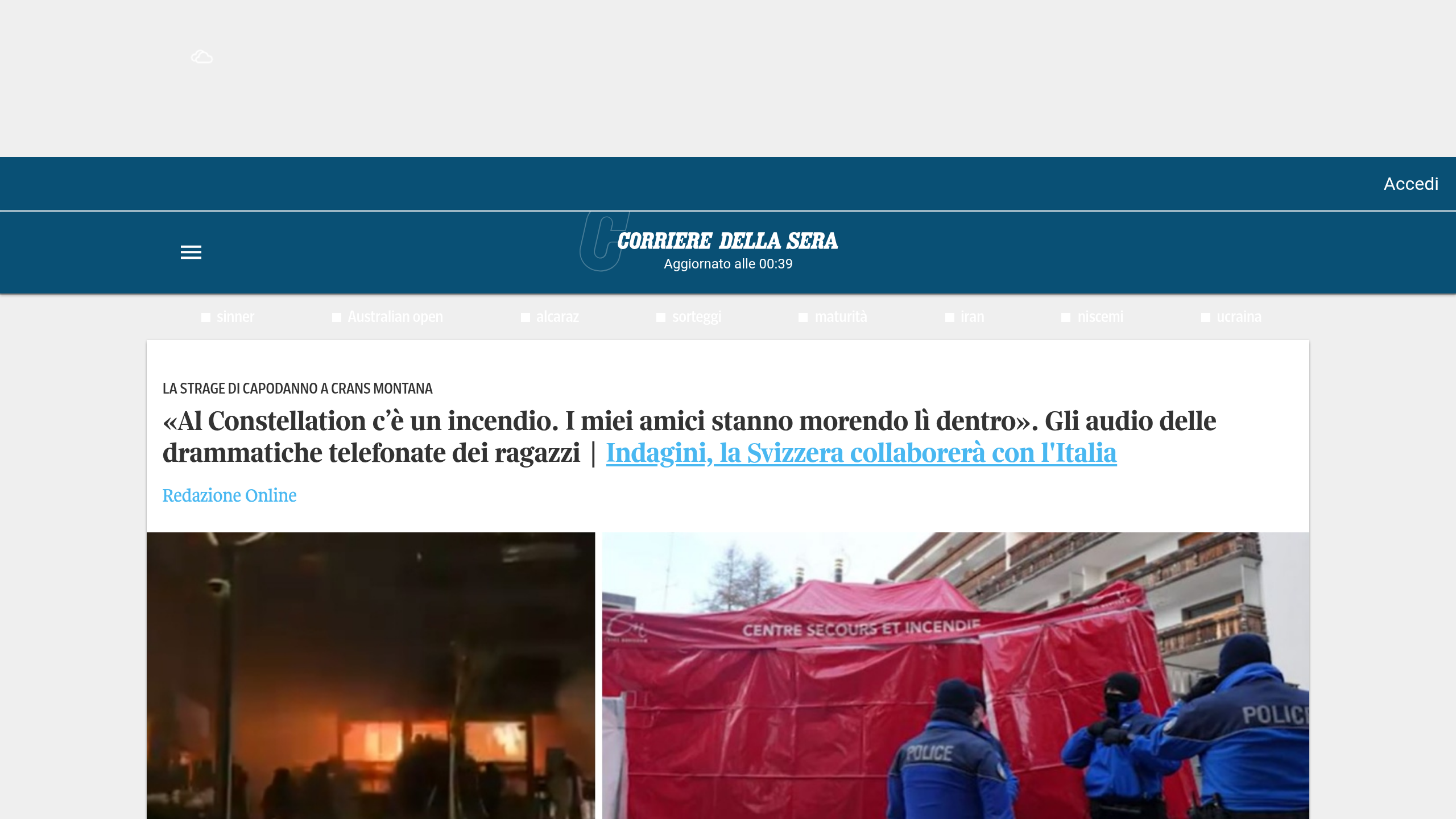 Captura de pantalla de Corriere della Sera