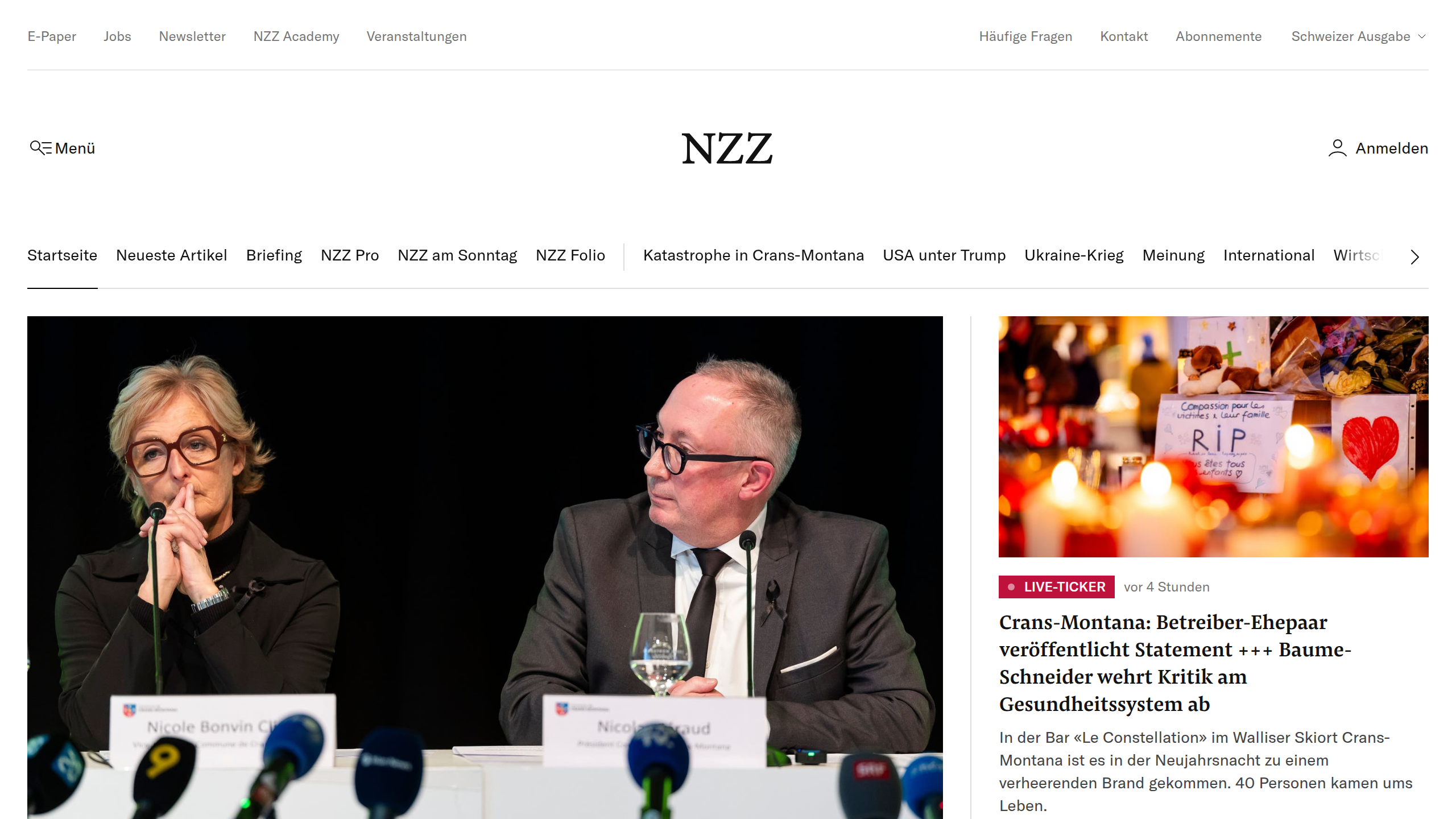 Captura de pantalla de Neue Zürcher Zeitung