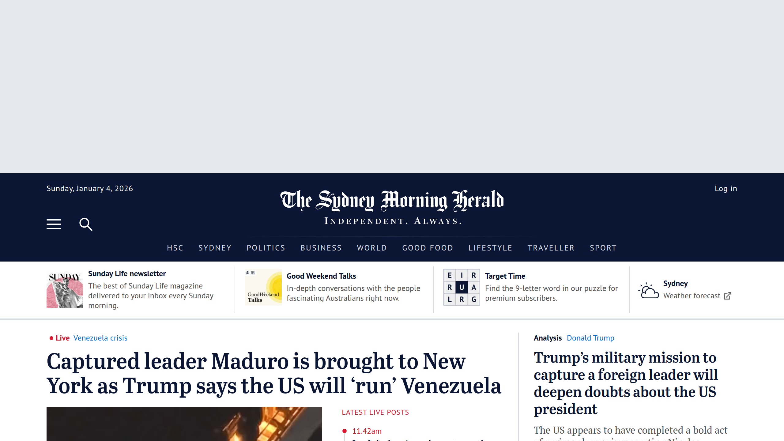 Captura de pantalla de The Sidney Morning Herald