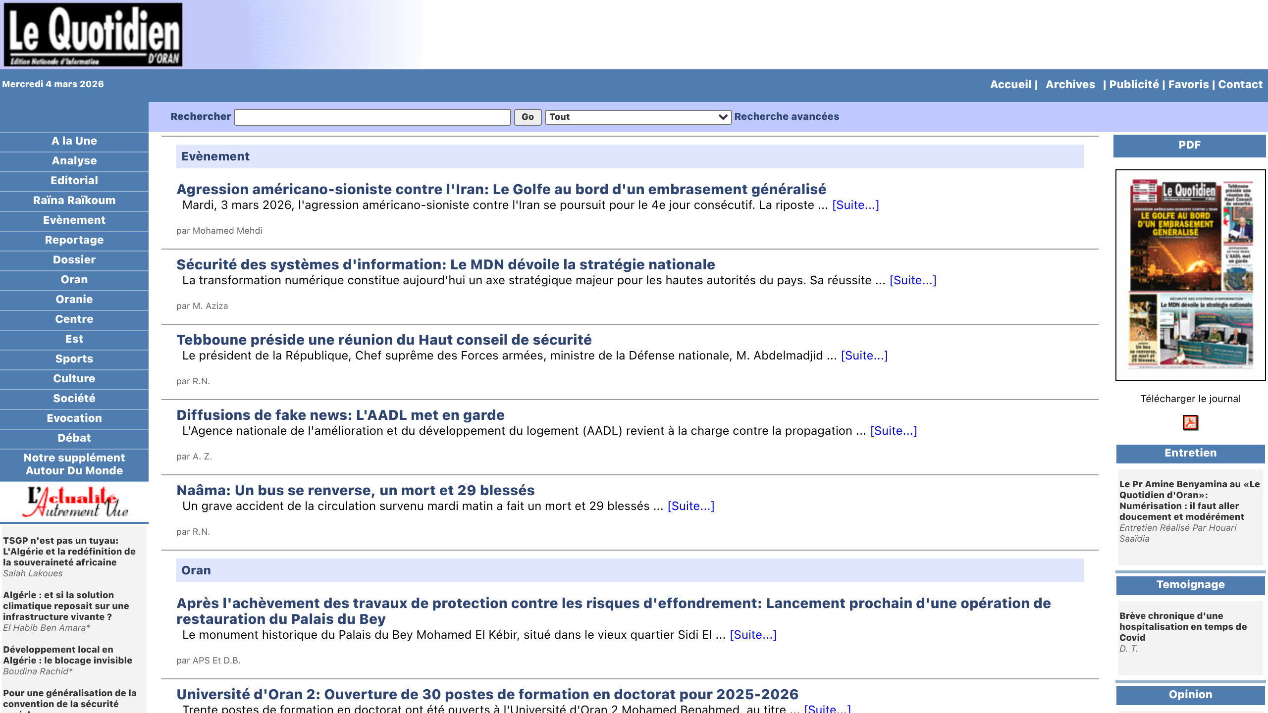 Captura de pantalla de Le Quotidien d’Oran