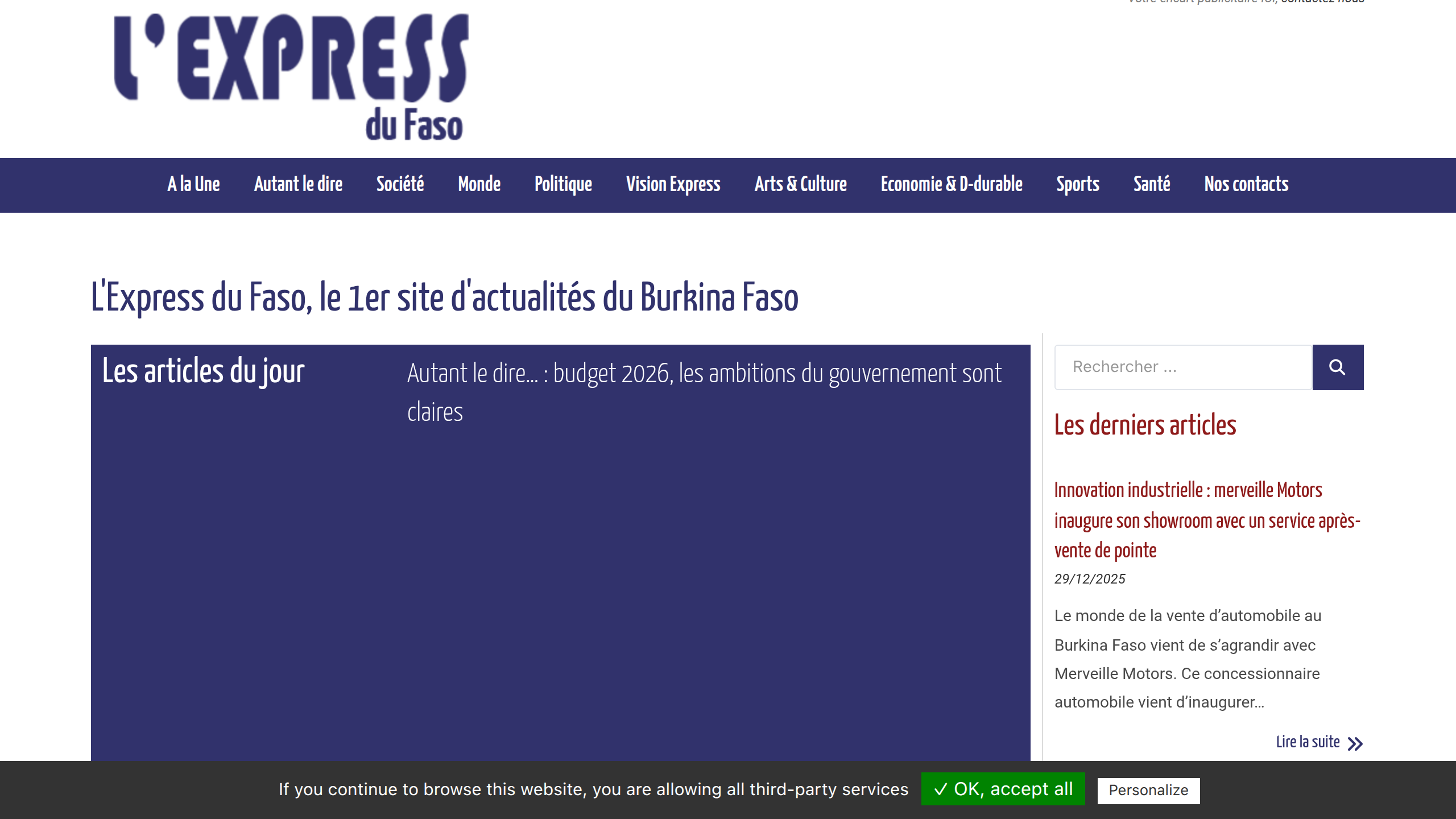 Captura de pantalla de L’Express du Faso