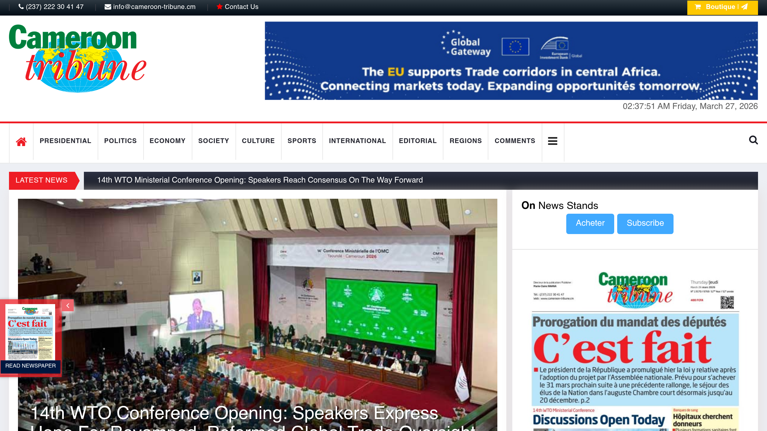 Captura de pantalla de Cameroon Tribune