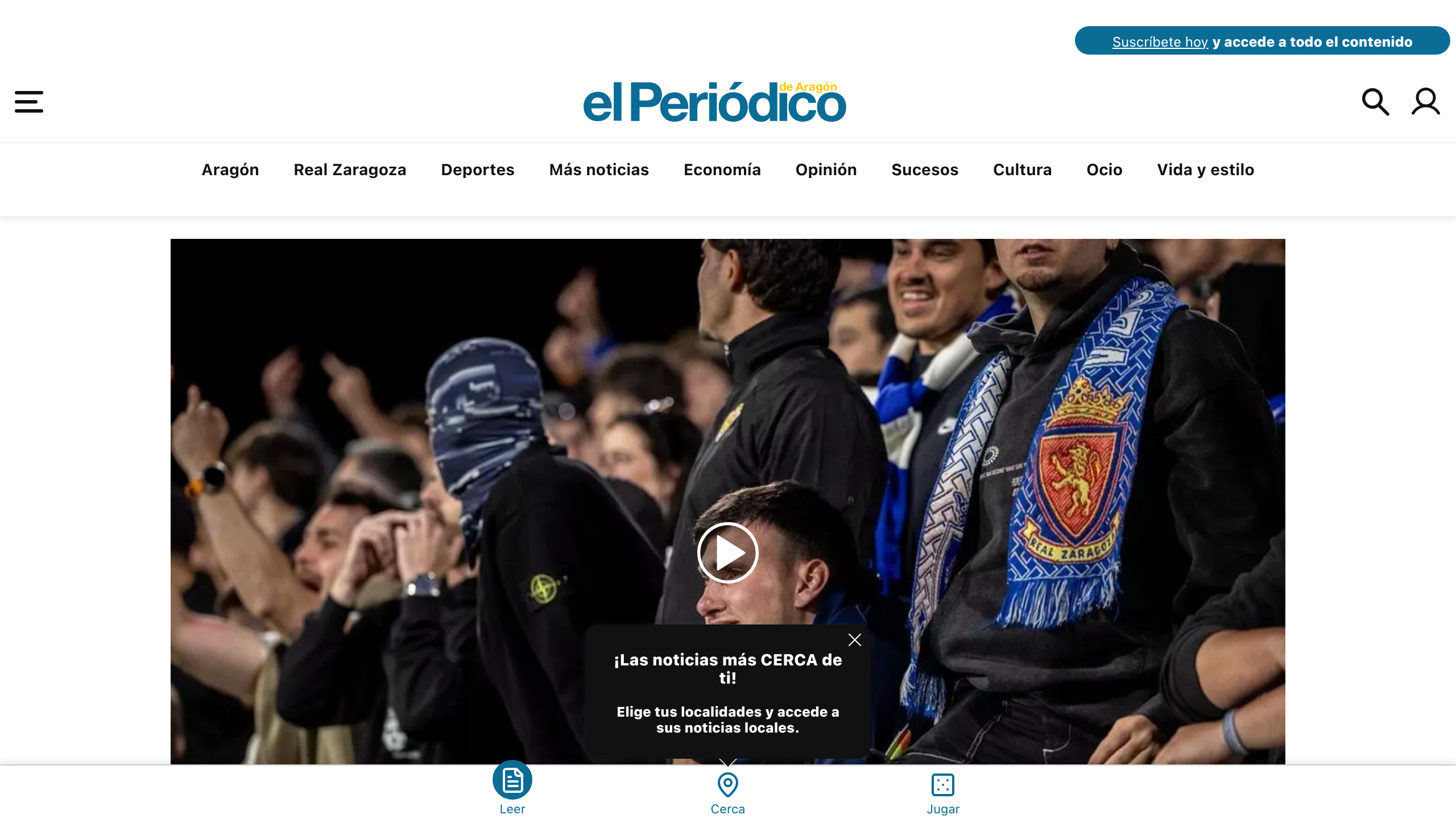 Captura de pantalla de El Periódico de Aragón