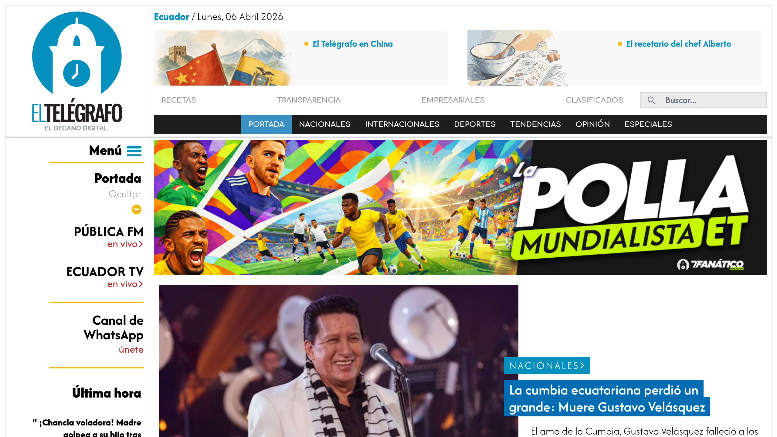 Captura de pantalla de El Telégrafo