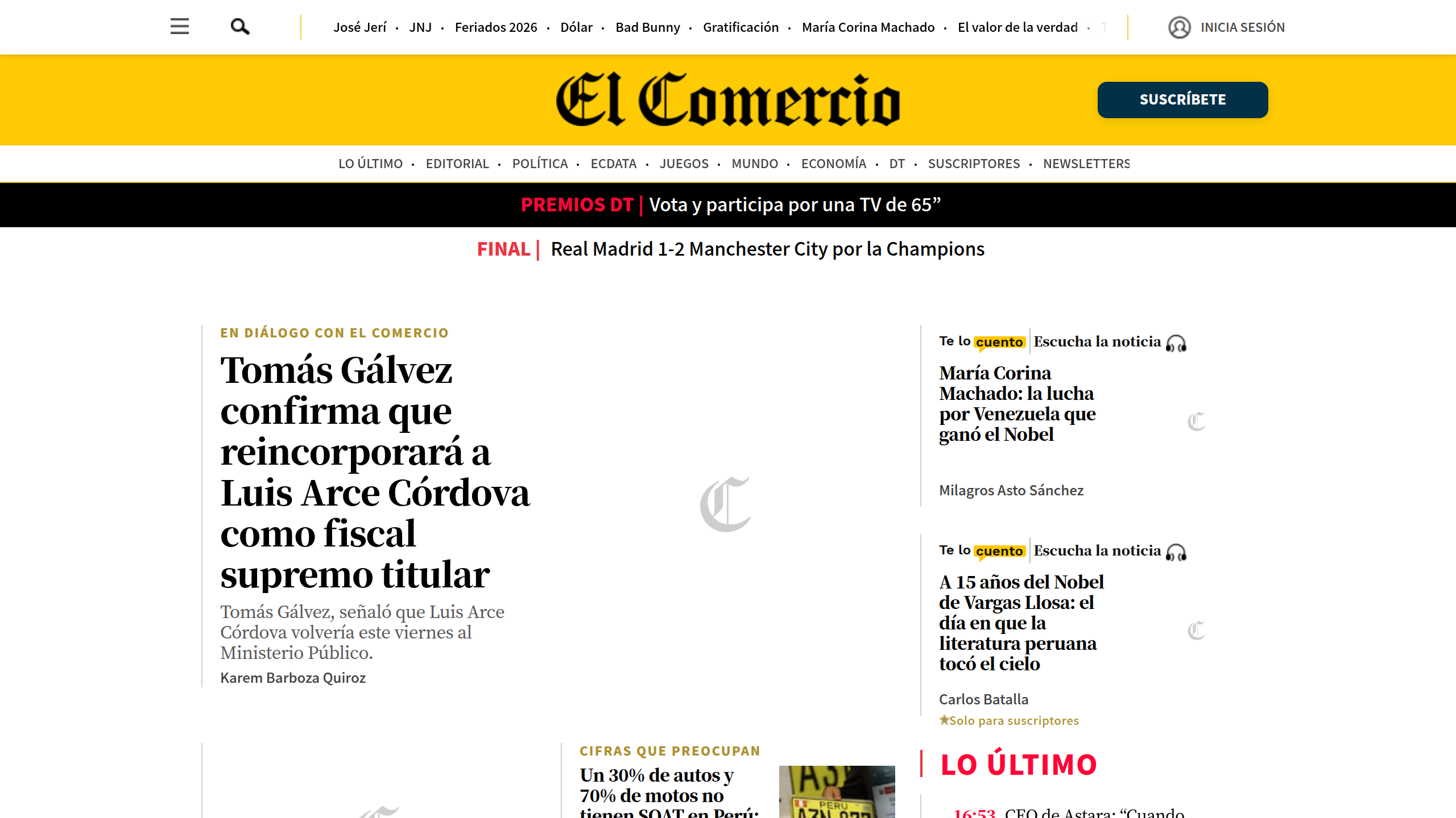 Captura de pantalla de El Comercio