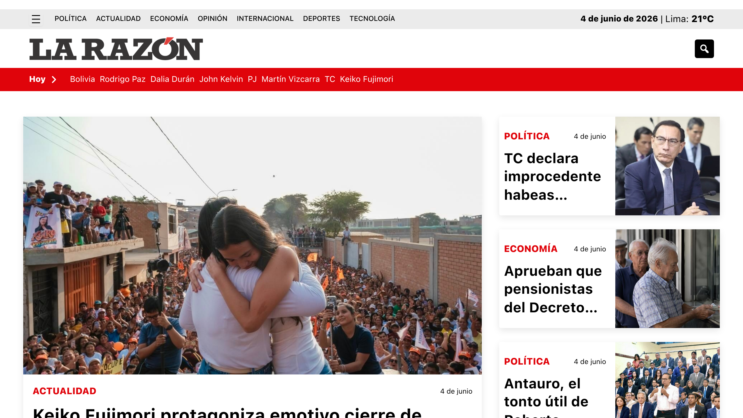 Captura de pantalla de La Razón
