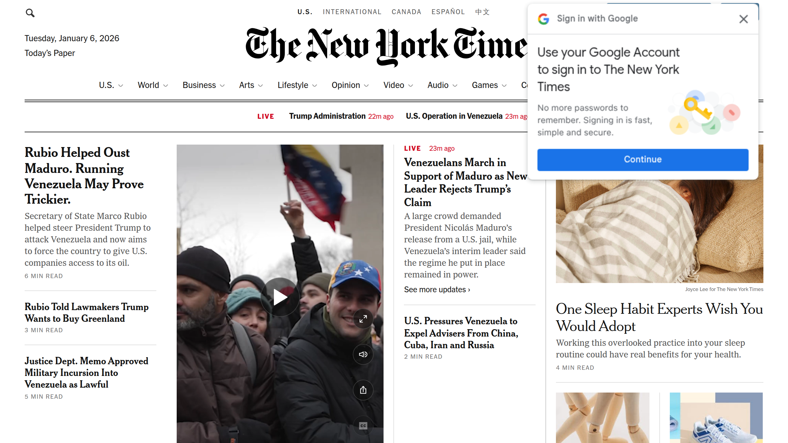 Captura de pantalla de The New York Times