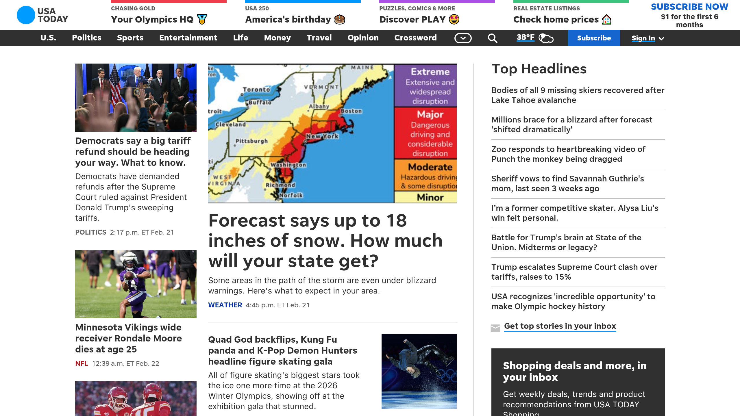 Captura de pantalla de USA Today