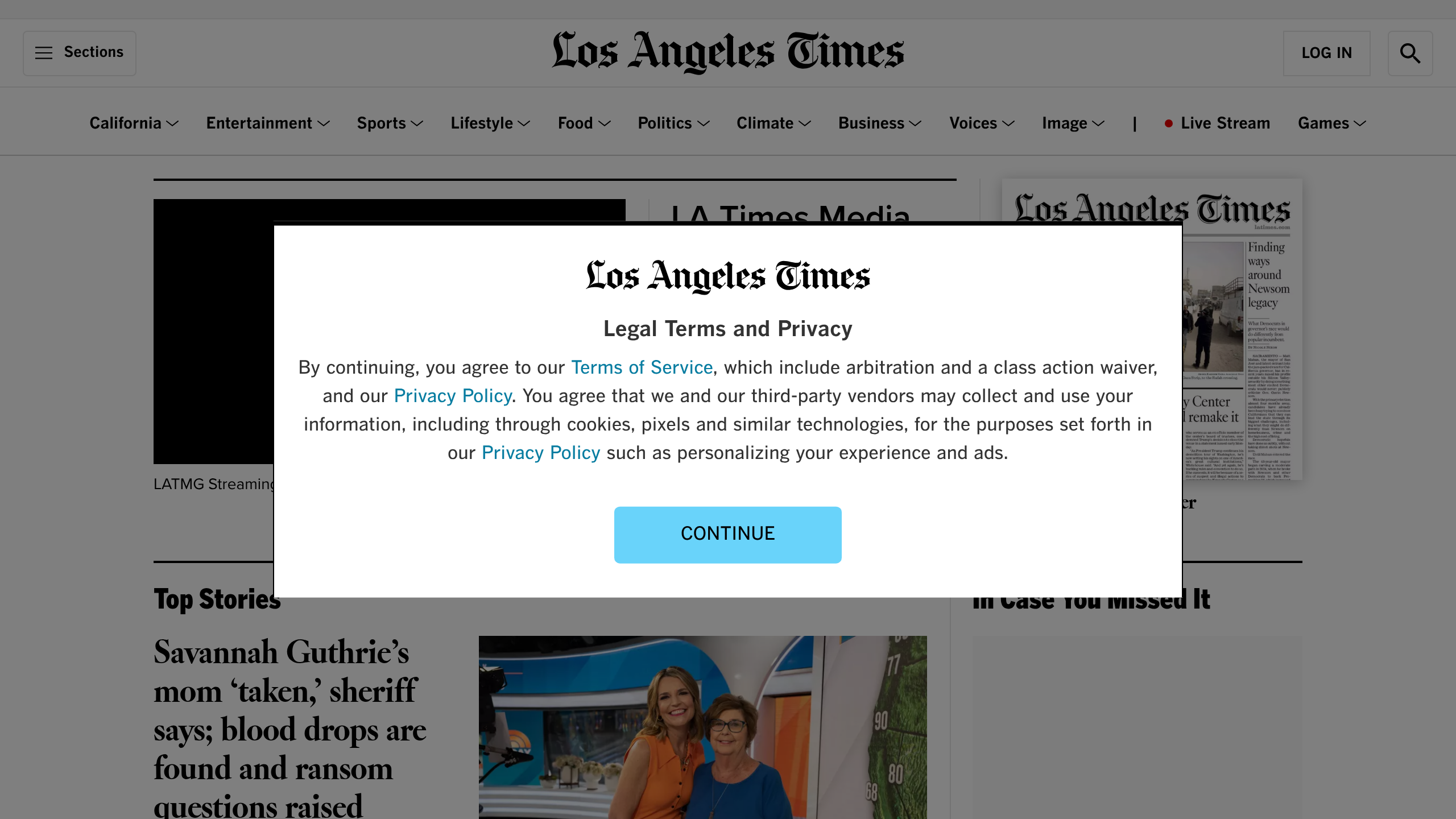 Captura de pantalla de Los Angeles Times