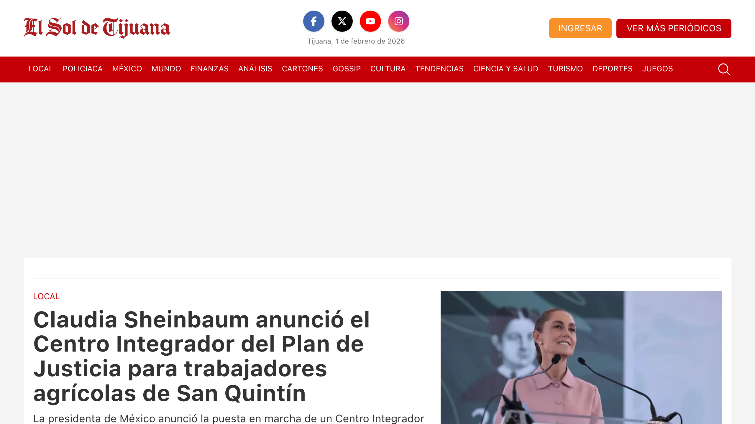 Captura de pantalla de El Sol de Tijuana