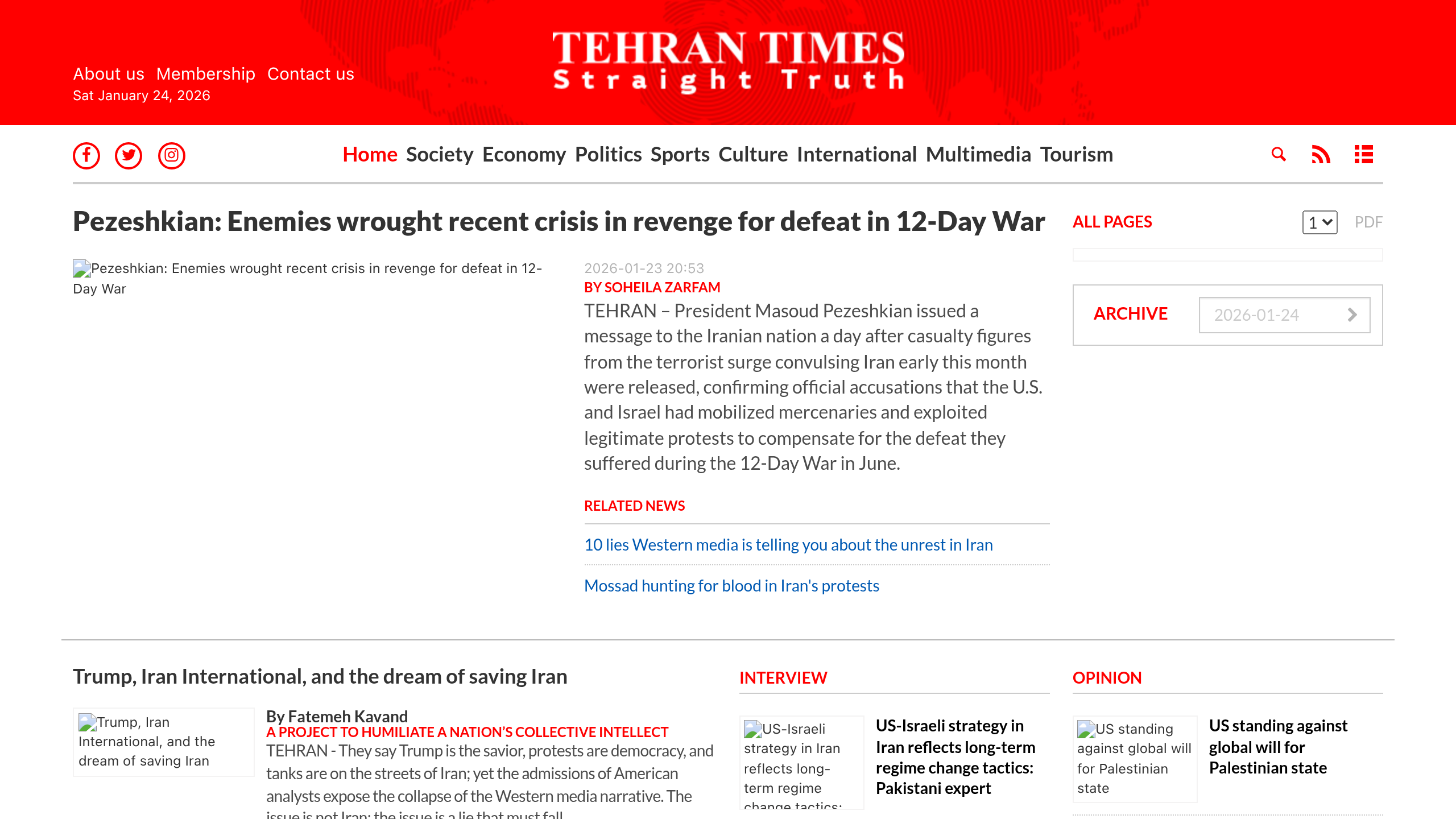 Captura de pantalla de Tehran Times