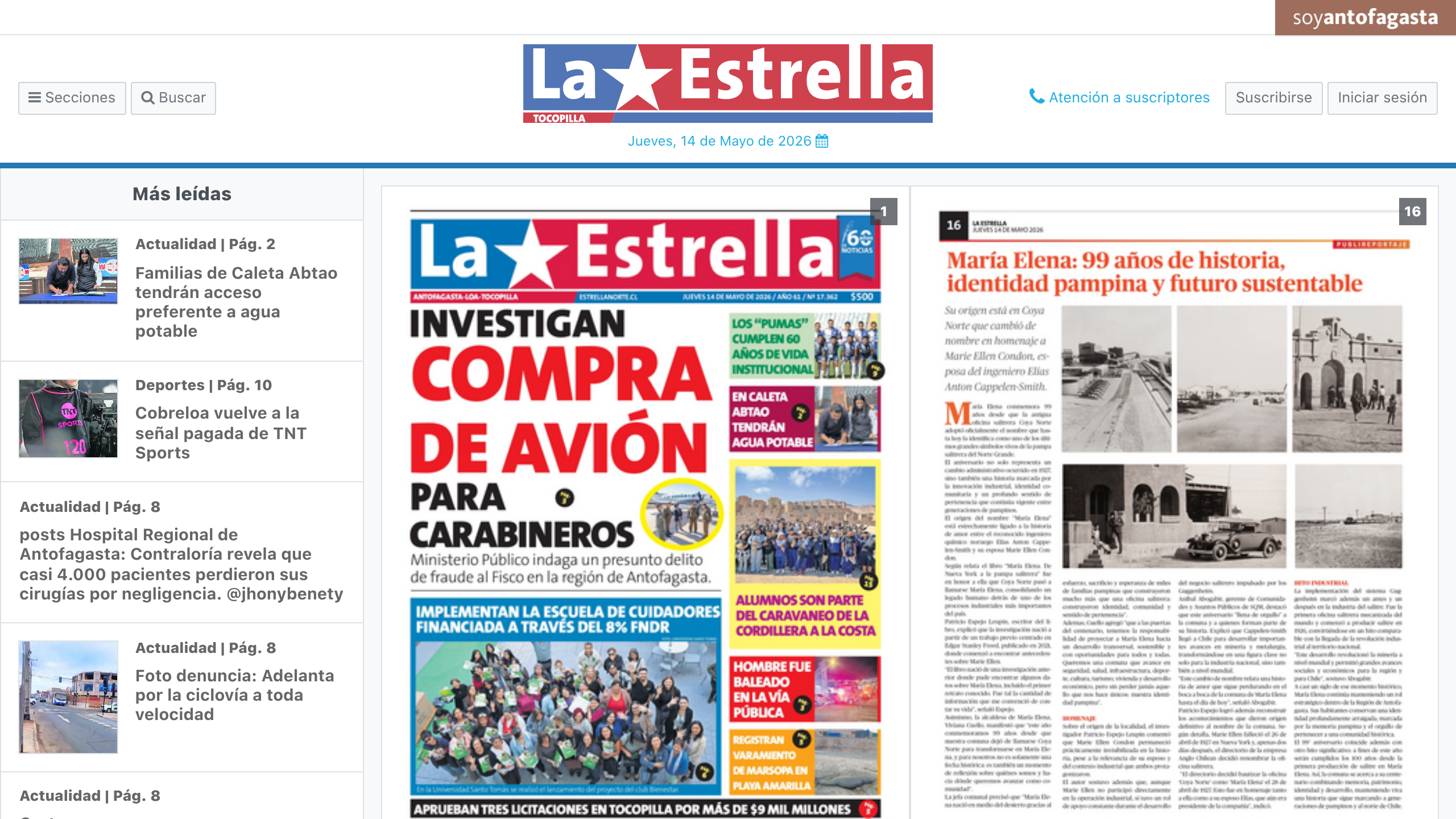 Captura de pantalla de La Estrella de Tocopilla