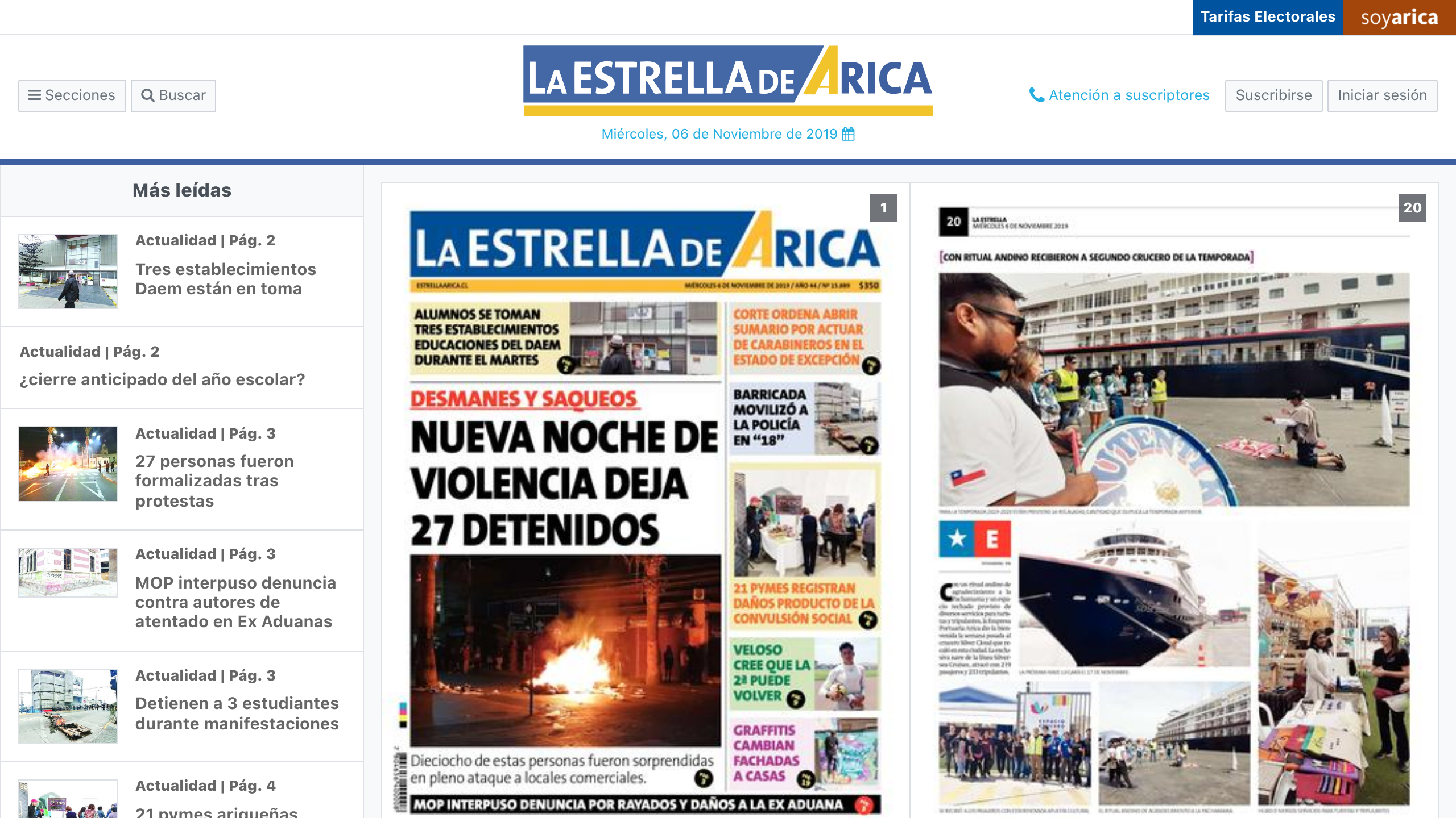 Captura de pantalla de La Estrella de Arica