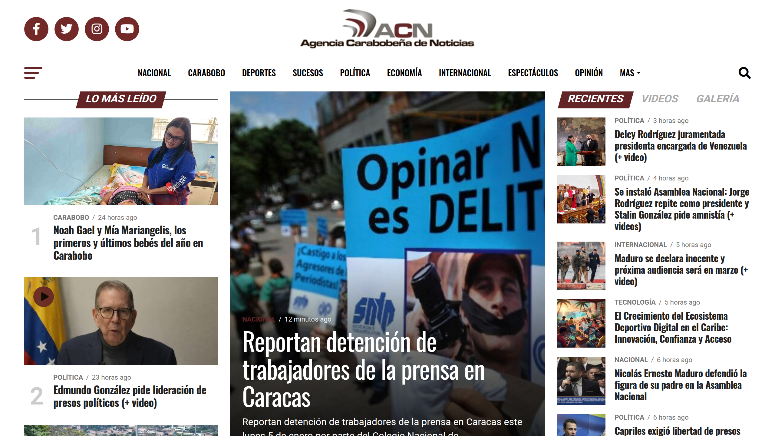 Captura de pantalla de Agencia Carabobeña de Noticias