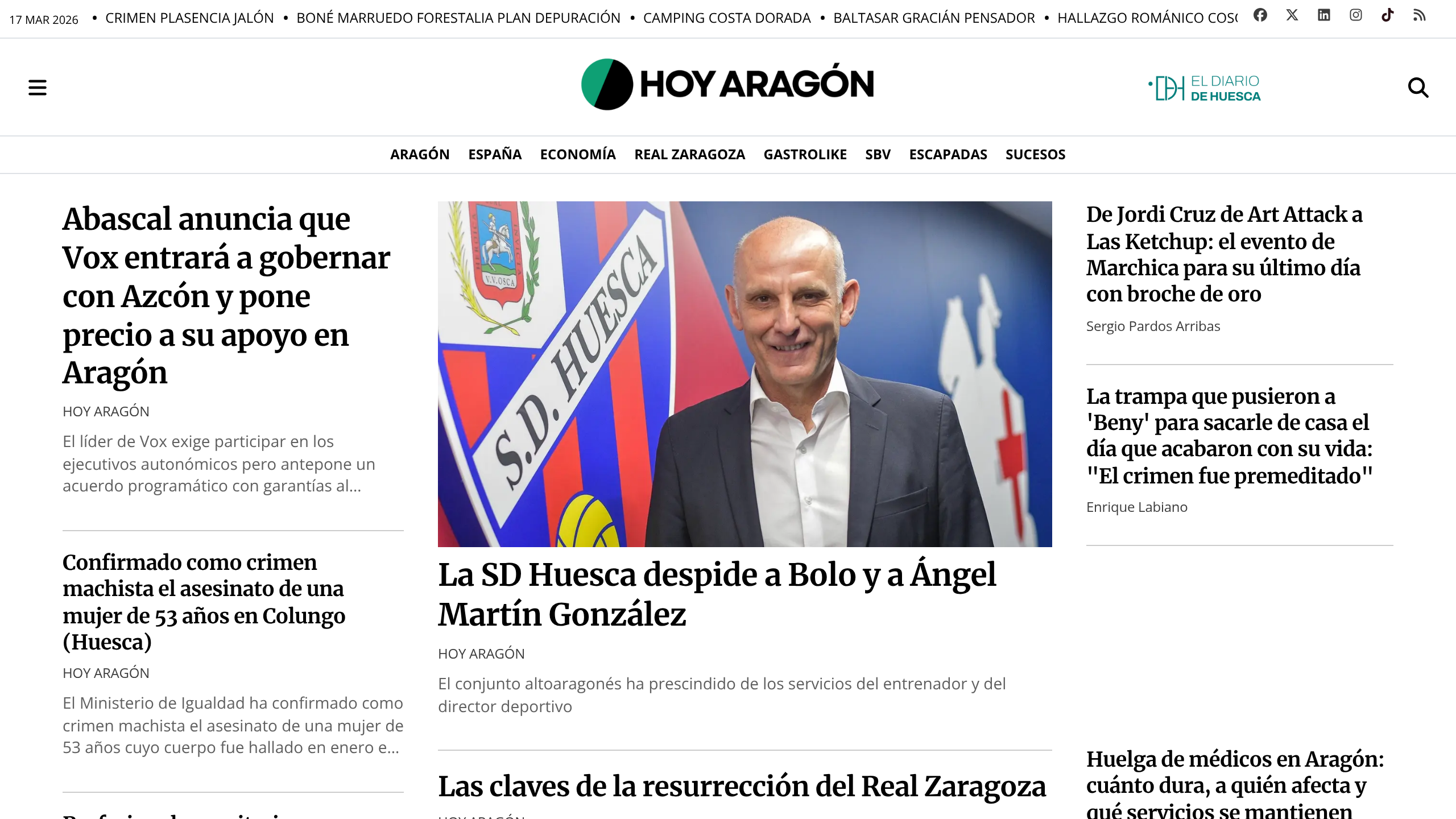 Captura de pantalla de Hoy Aragón
