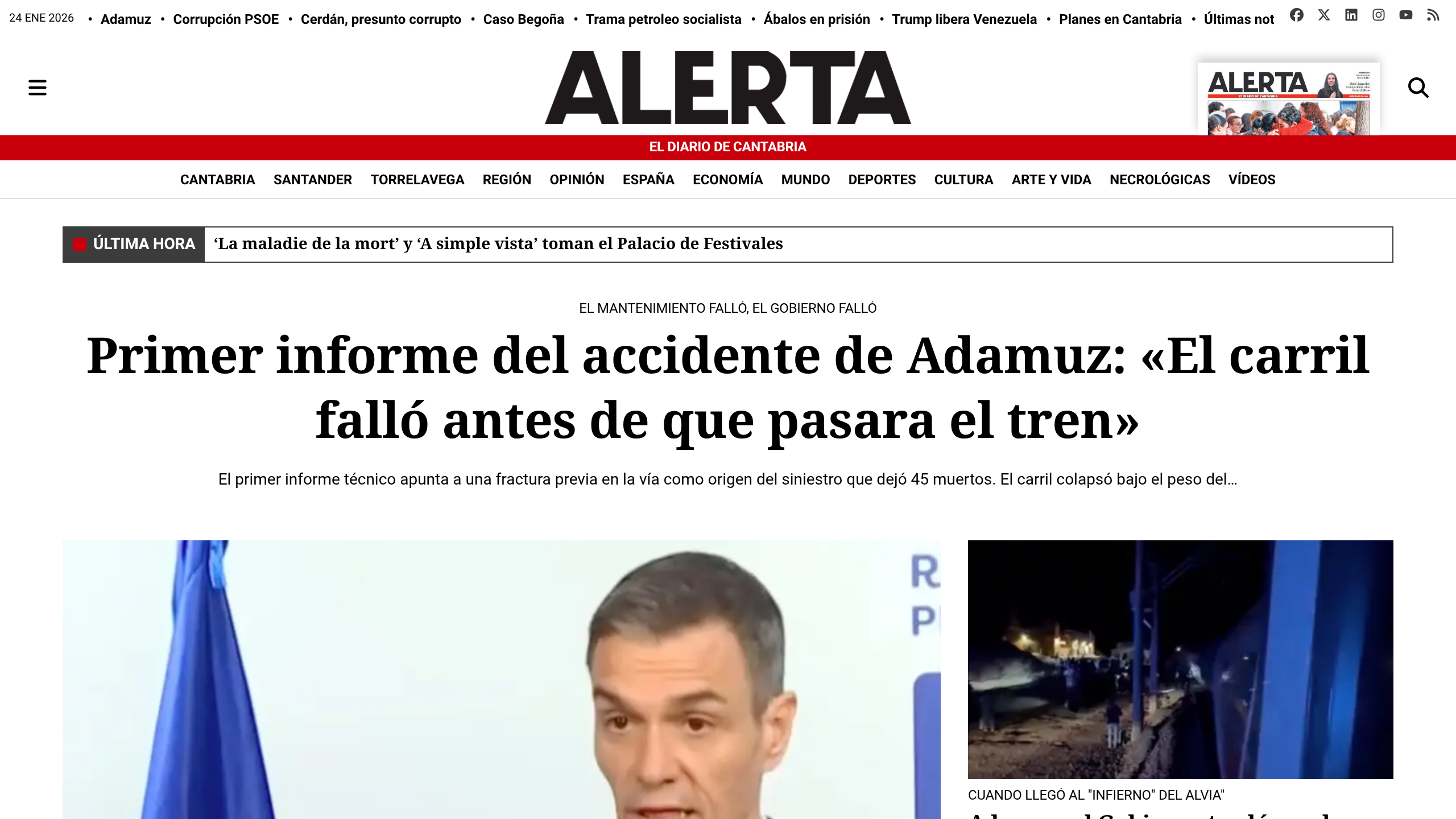 Captura de pantalla de Alerta El diario de Cantabria