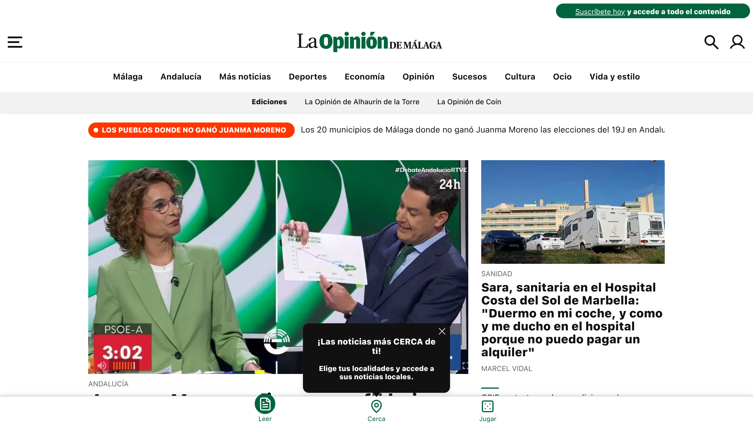 Captura de pantalla de La Opinión de Málaga