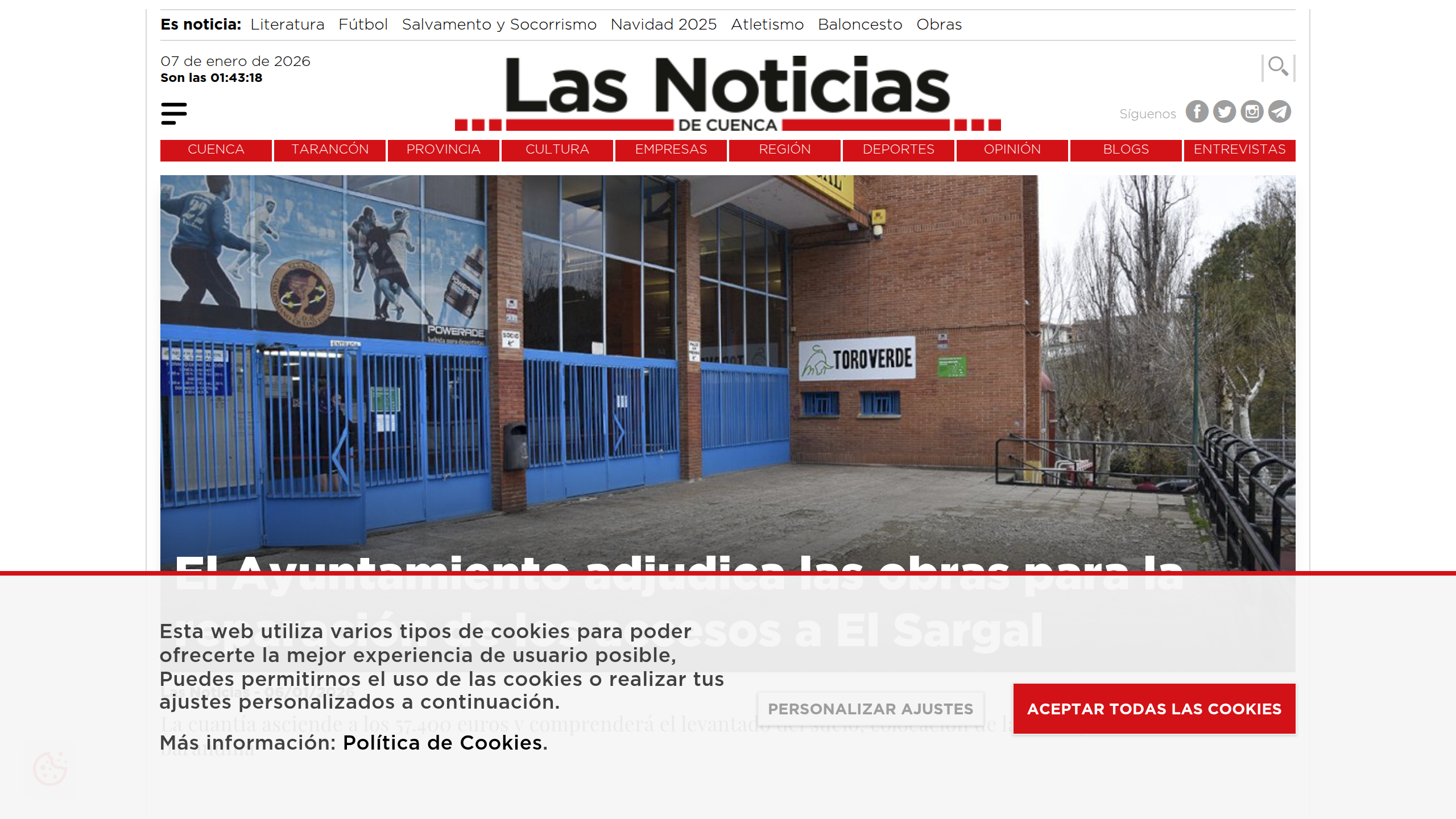 Captura de pantalla de Las Noticias de Cuenca
