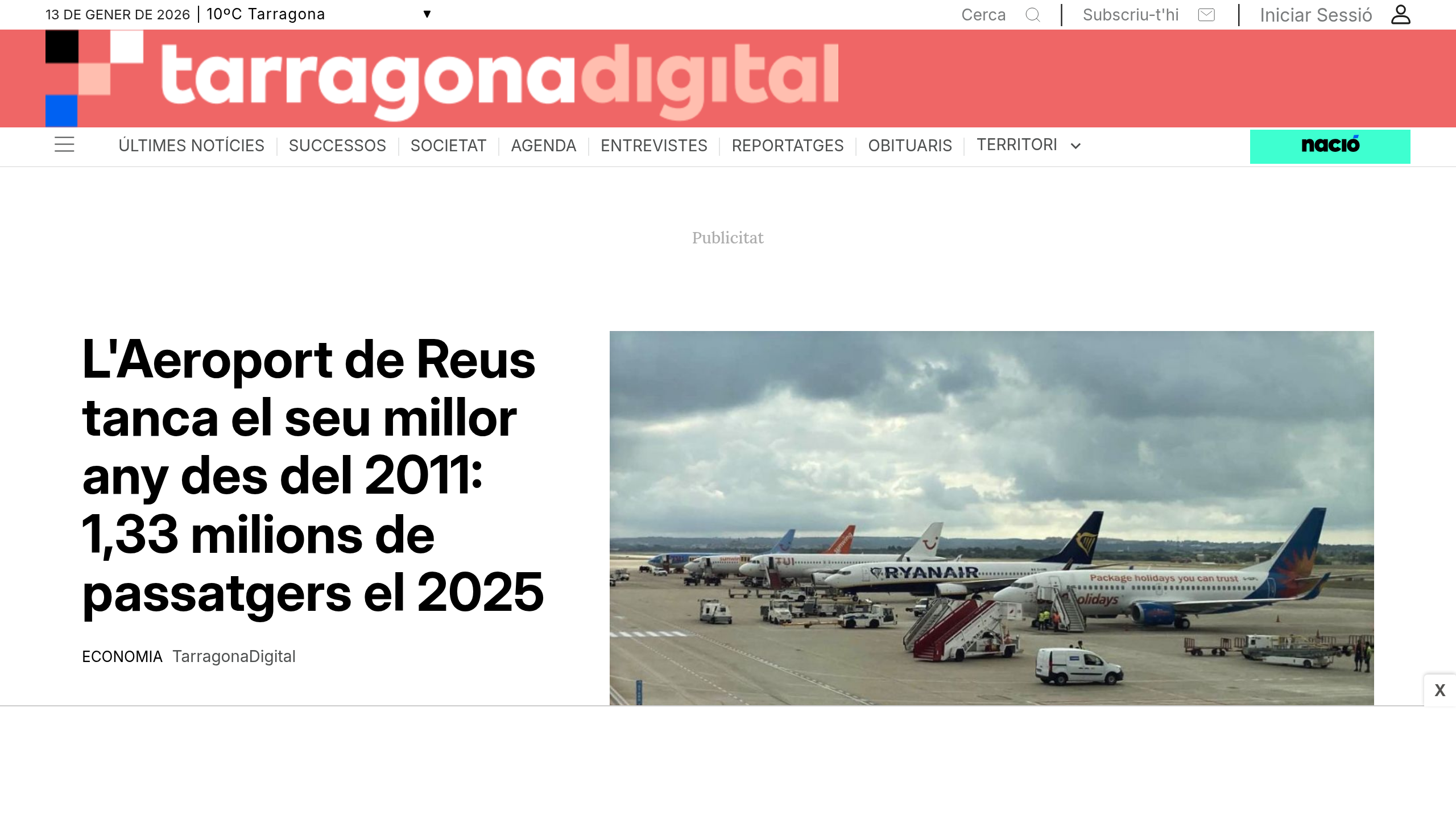 Captura de pantalla de Tarragona Digital