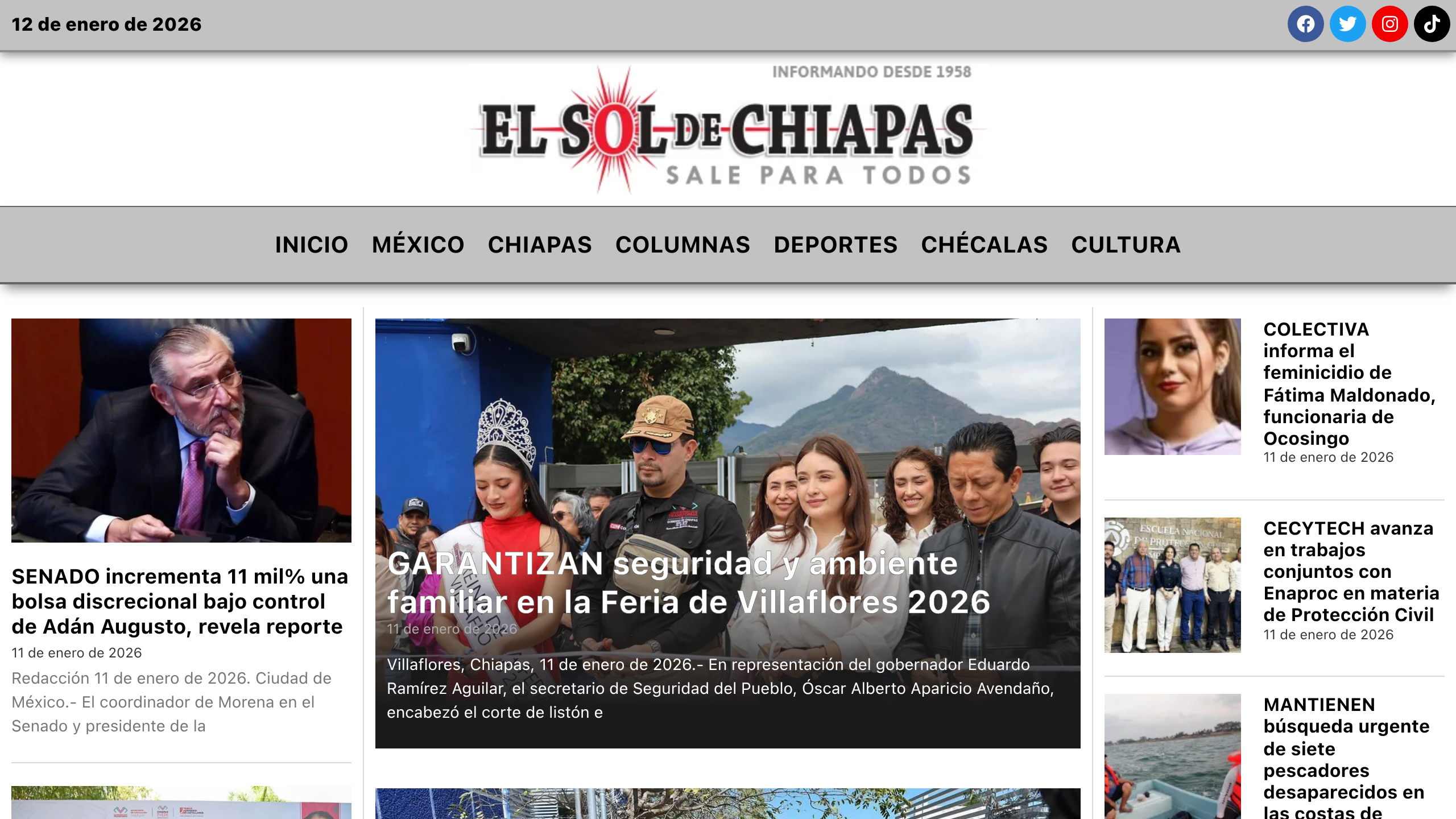 Captura de pantalla de El Sol de Chiapas