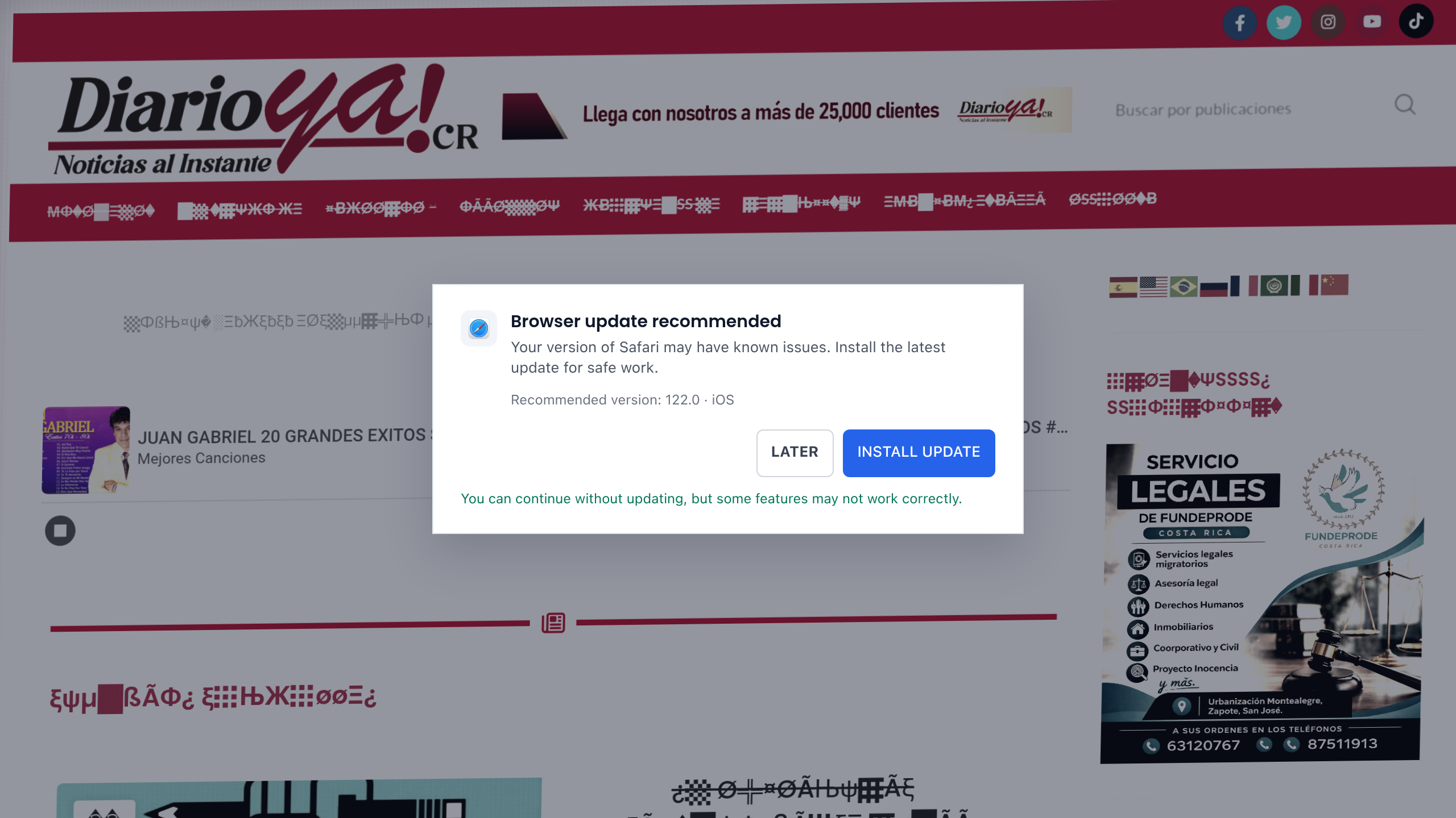 Captura de pantalla de Diario Ya Costa Rica