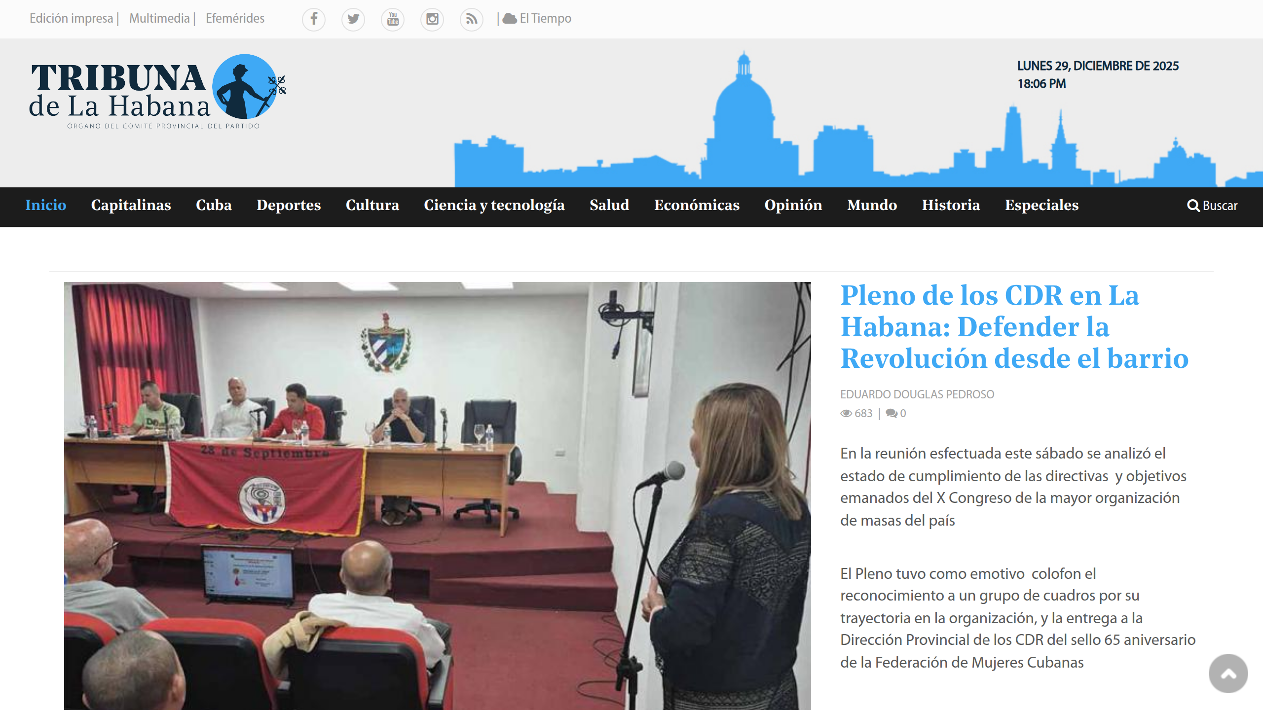 Captura de pantalla de Tribuna de La Habana