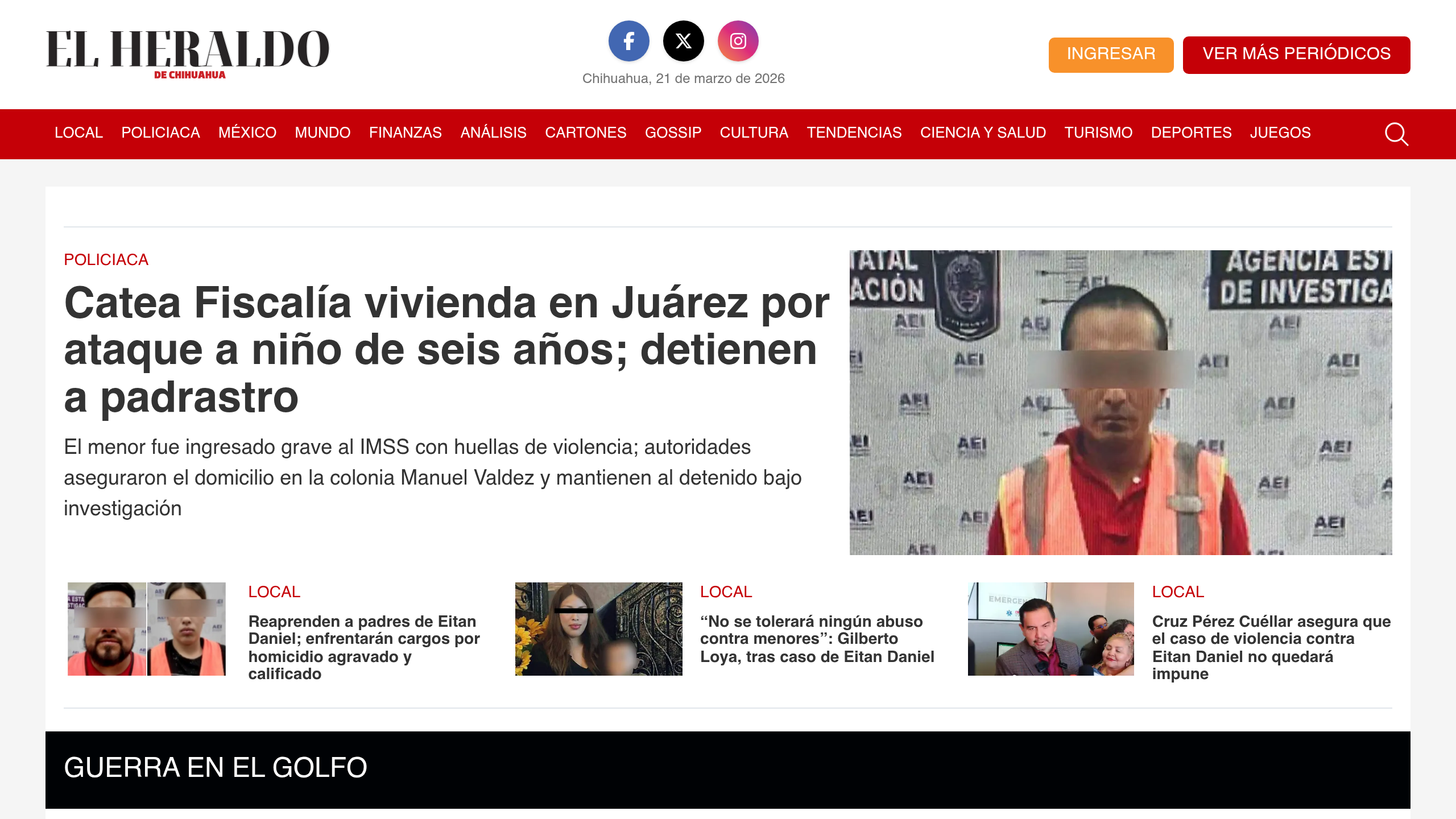 Captura de pantalla de El Heraldo de Chihuahua